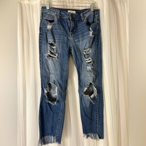 Cello Blue Denim Distressed Straight Leg Jeans